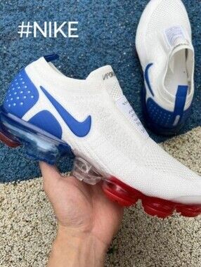 Nike Air VaporMax Flyknit White Red Blue Men Sneakers Laceless